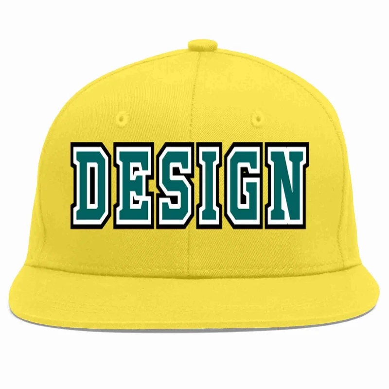 Baseball Cap For Brand Promotion-Custom Light Gold Aqua-White Flat Eaves Sport Baseball Cap Design for Men/Women/Youth