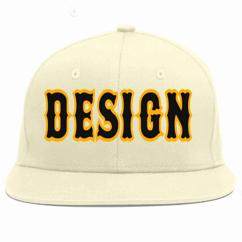 Baseball Cap For Men-Custom Cream Black-Yellow Flat Eaves Sport Baseball Cap Design for Men/Women/Youth