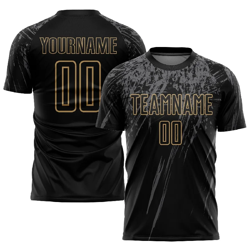 Football Jersey With Player Numbers-Custom Black Old Gold-Gray Sublimation Soccer Uniform Jersey