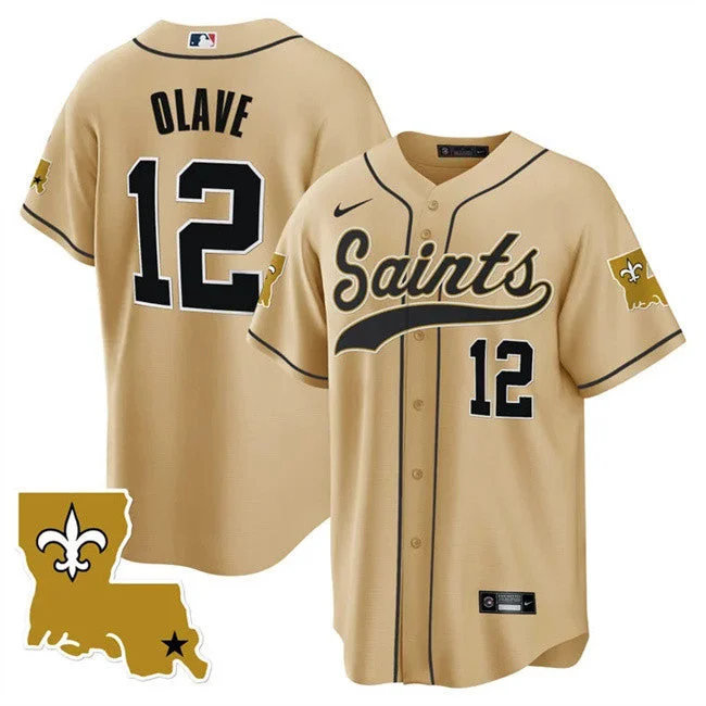 Baseball Jersey For Kids-Men's New Orleans Saints #12 Chris Olave Gold 1987 Legacy Cool Base Stitched Baseball Jersey