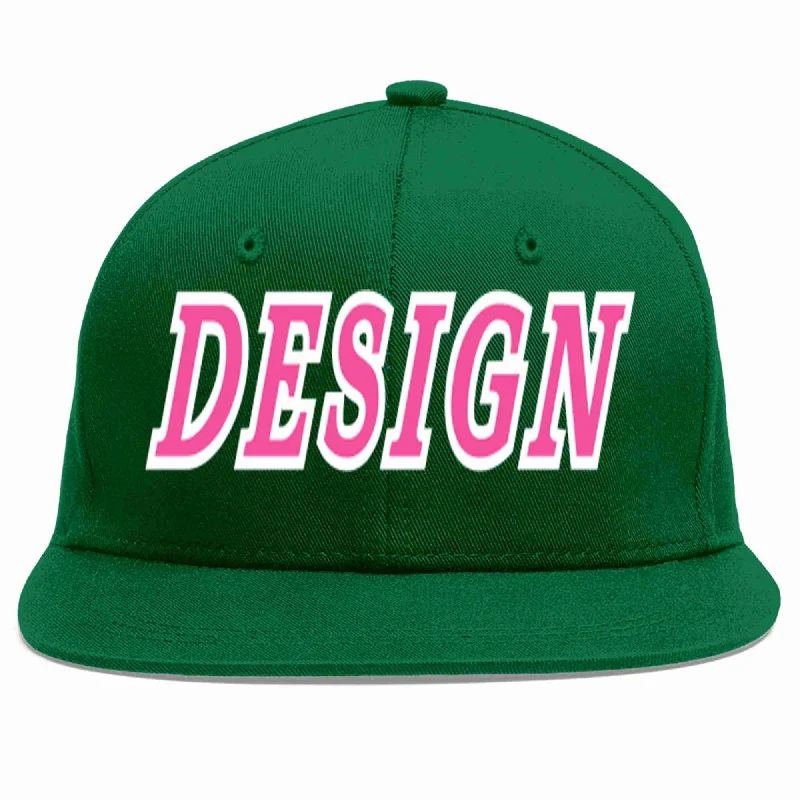 Baseball Cap For Game Day Gear-Custom Green Pink-White Flat Eaves Sport Baseball Cap Design for Men/Women/Youth