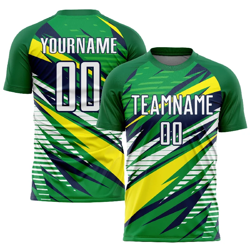 Football Jersey With Custom Text-Custom Green White Yellow-Navy Sublimation Soccer Uniform Jersey