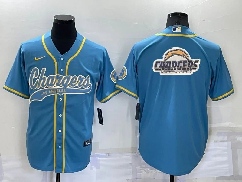 Baseball Jersey For Fan Club Orders-Men's Los Angeles Chargers Light Blue Team Big Logo With Patch Cool Base Stitched Baseball Jersey