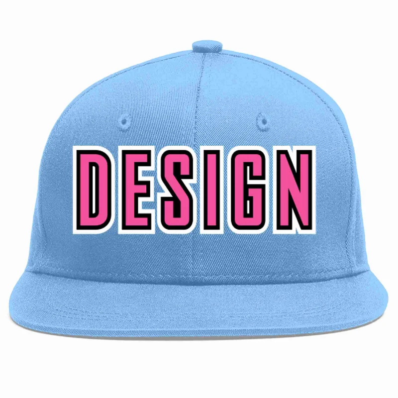 Baseball Cap For Custom Promotions-Custom Light Blue Pink-Black Flat Eaves Sport Baseball Cap Design for Men/Women/Youth