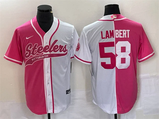 Baseball Jersey For Coaches-Men's Pittsburgh Steelers #58 Jack Lambert White Pink Split Cool Base Stitched Baseball Jersey