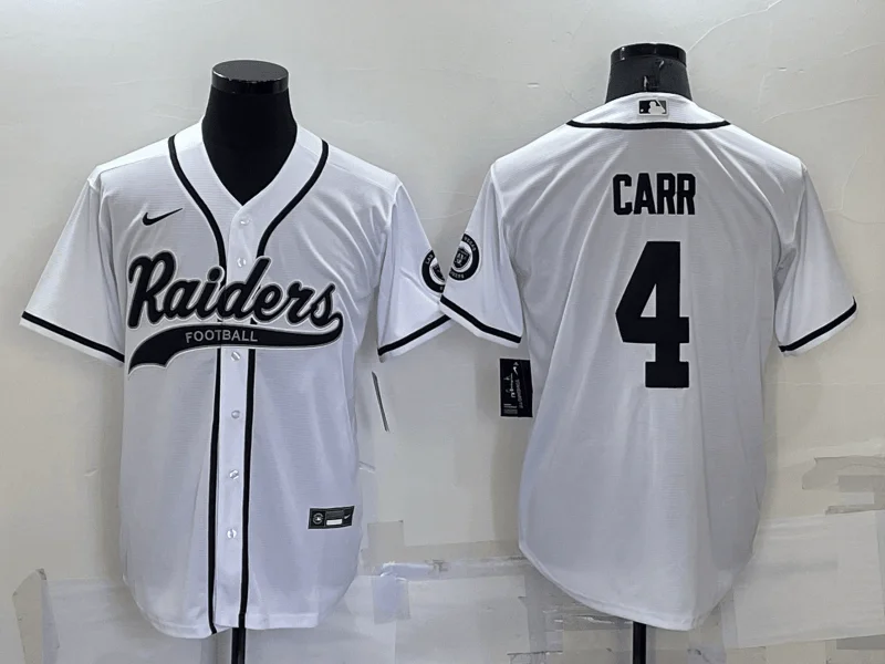 Baseball Jersey With Custom Name-Men's Las Vegas Raiders #4 Derek Carr White Stitched Cool Base Baseball Jersey