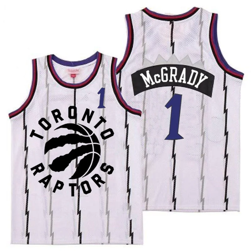 Basketball Jersey With Comfortable Fit-Raptors 1 Tracy McGrady White Retro Basketball Jersey