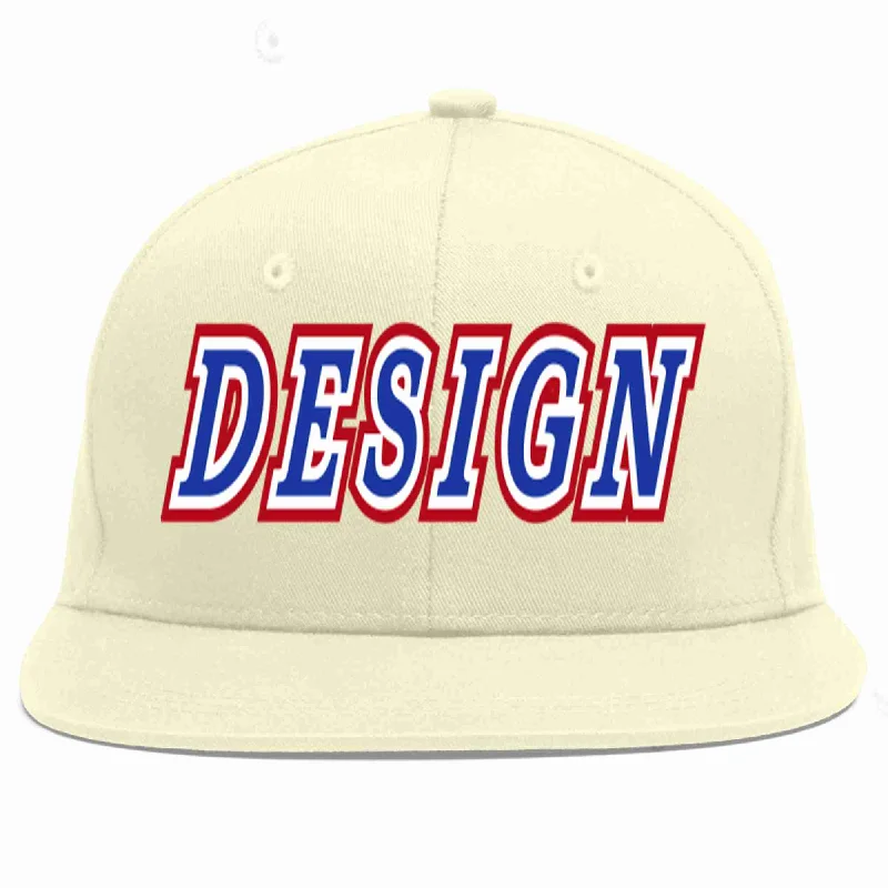 Baseball Cap For Softball And Baseball Events-Custom Cream Royal-White Flat Eaves Sport Baseball Cap Design for Men/Women/Youth