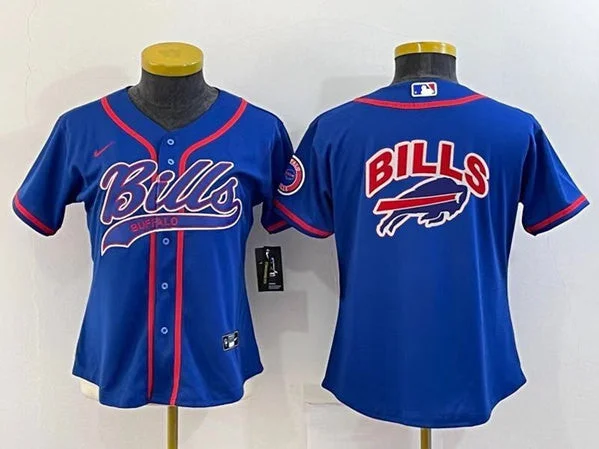 Baseball Jersey For All Ages-Women's Buffalo Bills Royal Team Big Logo With Patch Cool Base Stitched Baseball Jersey(Run Small)