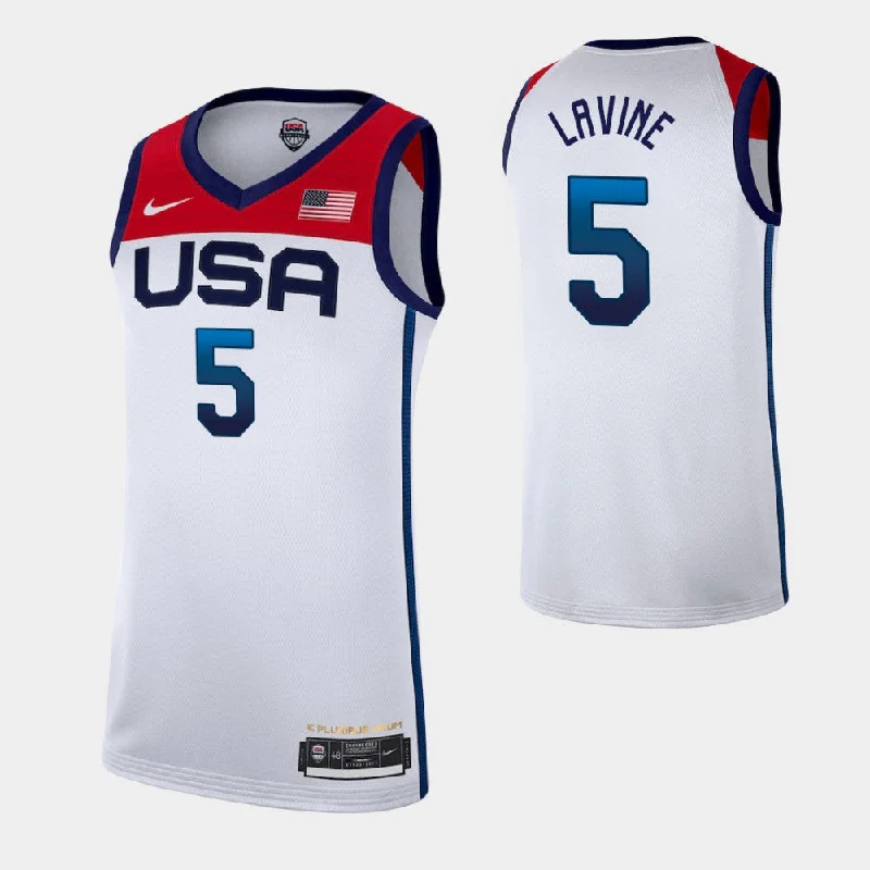 Basketball Jersey For Custom Team Wear-Team USA 5 Lavine White 2021 Olympics Basketball Swingman Basketball Jersey