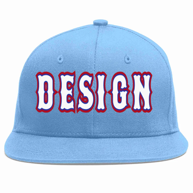 Baseball Cap For Youth Sports Apparel-Custom Light Blue White-Royal Flat Eaves Sport Baseball Cap Design for Men/Women/Youth