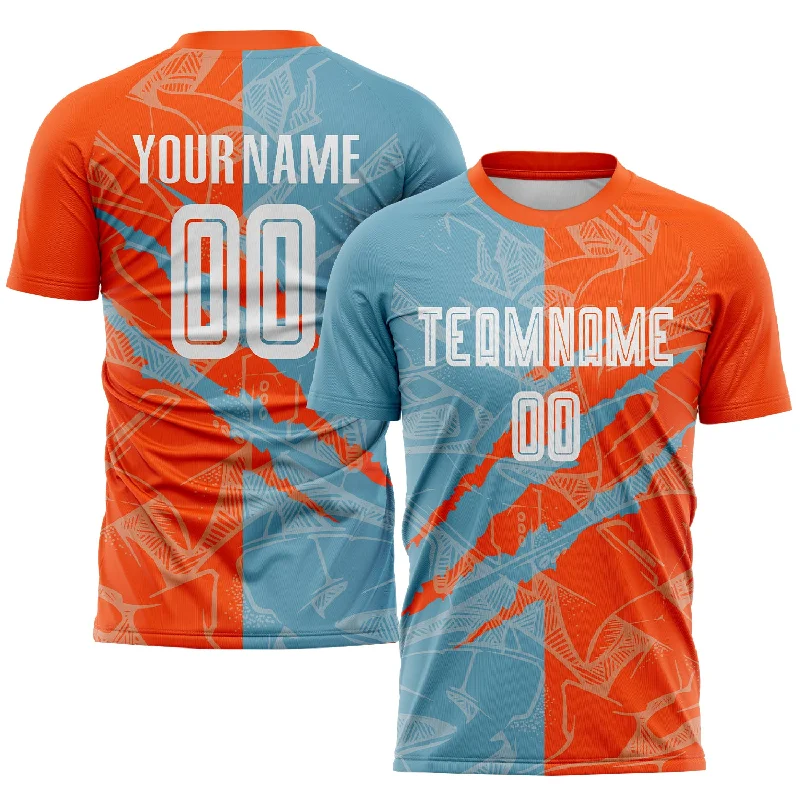 Football Jersey For Team Orders And Sales-Custom Graffiti Pattern Shadow Blue-Orange Scratch Sublimation Soccer Uniform Jersey