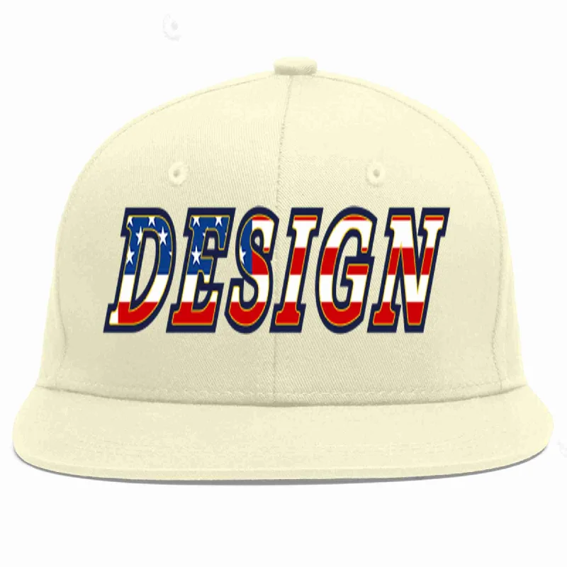 Baseball Cap For Comfortable Outdoor Wear-Custom Cream Vintage USA Flag-Gold Flat Eaves Sport Baseball Cap Design for Men/Women/Youth