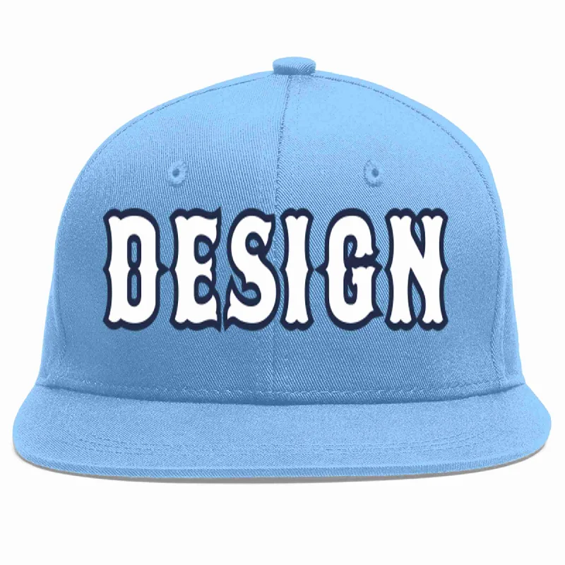 Baseball Cap For Special Edition Merchandise-Custom Light Blue White-Navy Flat Eaves Sport Baseball Cap Design for Men/Women/Youth