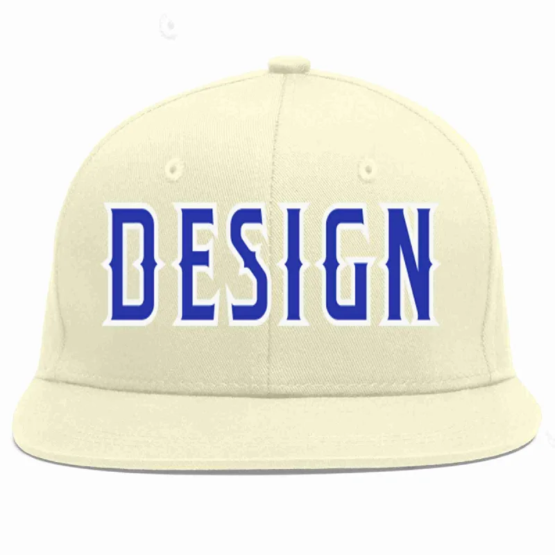 Baseball Cap For Elite Teams-Custom Cream Royal-White Flat Eaves Sport Baseball Cap Design for Men/Women/Youth