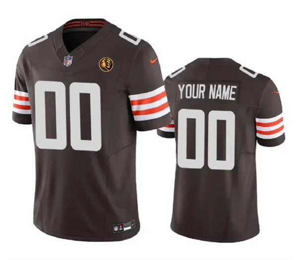 Football Jersey With Special Fan Designs-Men's Cleveland Browns Active Player Custom Brown 2023 F.U.S.E. With John Madden Patch Vapor Limited Football Stitched Jersey