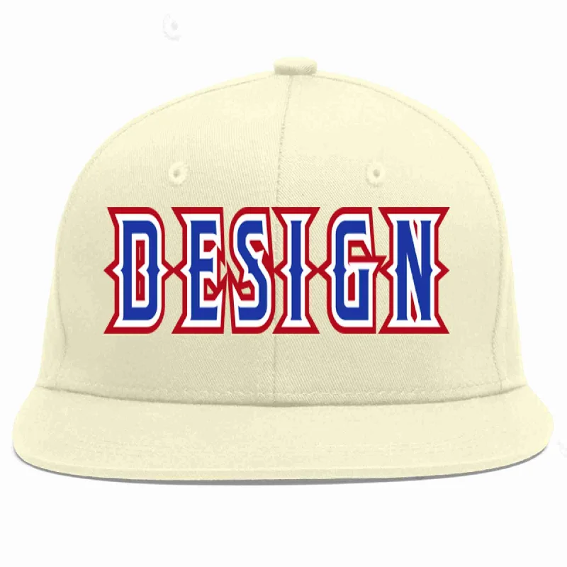 Baseball Cap With Custom Numbers And Graphics-Custom Cream Royal-White Flat Eaves Sport Baseball Cap Design for Men/Women/Youth