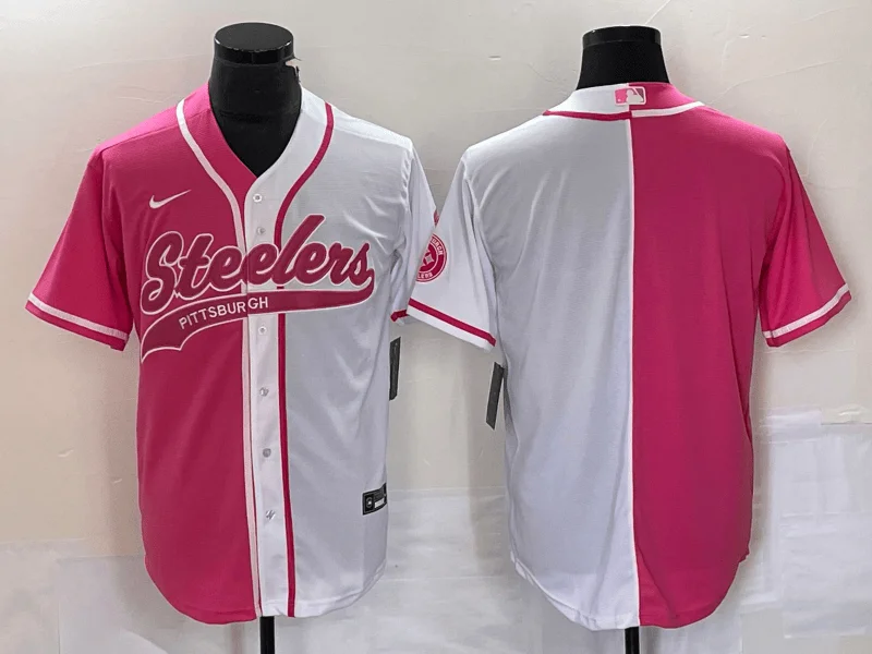 Baseball Jersey For Sale-Men's Pittsburgh Steelers Blank Pink White Two Tone With Patch Cool Base Stitched Baseball Jersey