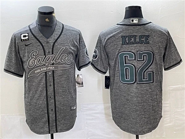 Baseball Jersey For Personalized Youth Apparel-Men's Philadelphia Eagles #62 Jason Kelce Gray With 3-star C Patch Cool Base Baseball Stitched Jersey