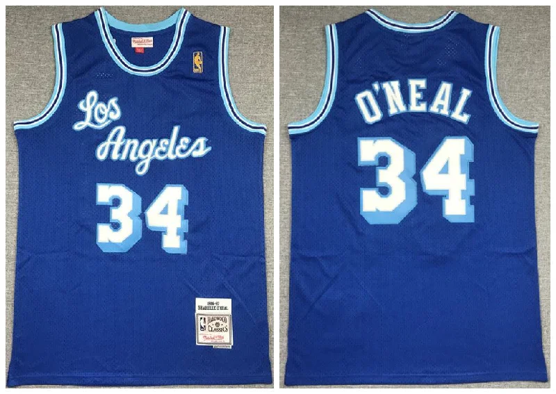 Basketball Jersey For Official Team Gear-Lakers 34 Shaquille O'Neal Blue 1996-97 Hardwood Classics Mesh Basketball Jersey