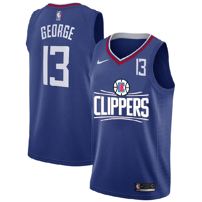 Basketball Jersey For Custom Fan Gear-Clippers 13 Paul George Blue Number Swingman Basketball Jerseys