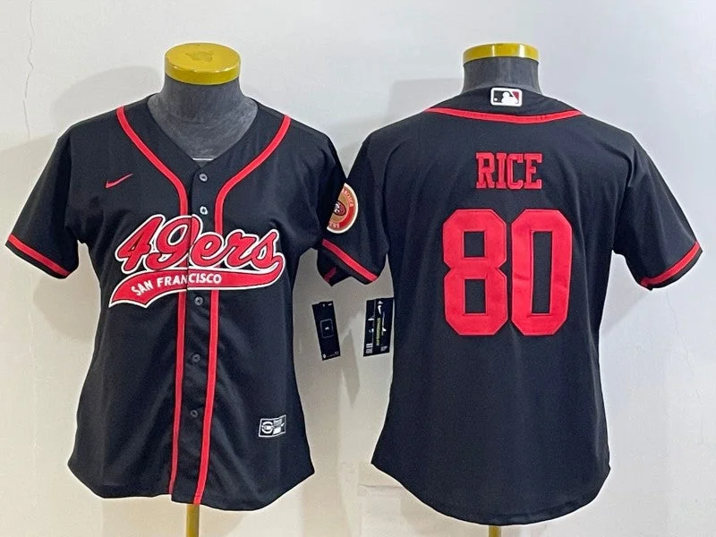 Baseball Jersey For Custom Embroidered Logos-Women's San Francisco 49ers #80 Jerry Rice Black With Patch Cool Base Stitched Baseball Jersey(Run Small)