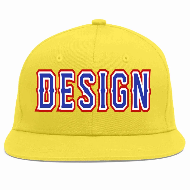 Baseball Cap For Comfortable Outdoor Wear-Custom Light Gold Royal-White Flat Eaves Sport Baseball Cap Design for Men/Women/Youth