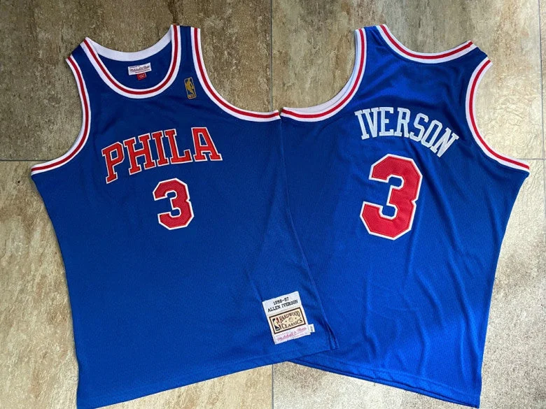 Basketball Jersey For Fans-76ers 3 Allen Iverson Blue 1996-97 Hardwood Classics Basketball Jersey