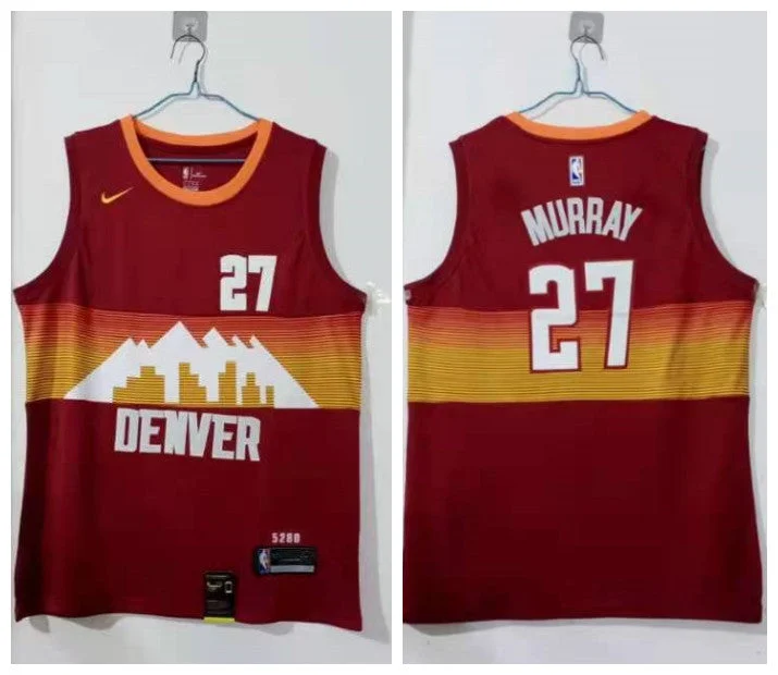 Basketball Jersey For Fan Apparel With Logos-Nuggets 27 Jamal Murray Red 2020-21 City Edition Swingman Basketball Jersey