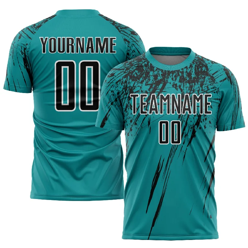 Football Jersey For Official Sports Orders-Custom Teal Black-White Sublimation Soccer Uniform Jersey