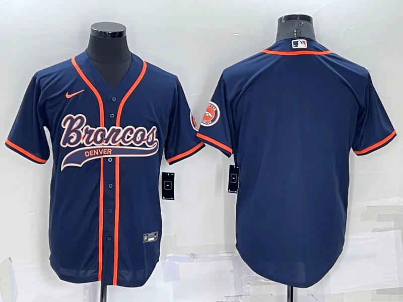 Baseball Jersey For Personalized School Spirit Gear-Men's Denver Broncos Blank Nvay Blue Stitched Cool Base Baseball Jersey