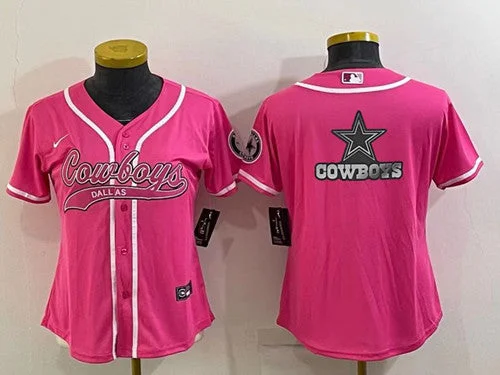 Baseball Jersey With Team Logo-Women's Dallas Cowboys Pink Team Big Logo With Patch Cool Base Stitched Baseball Jersey(Run Small)