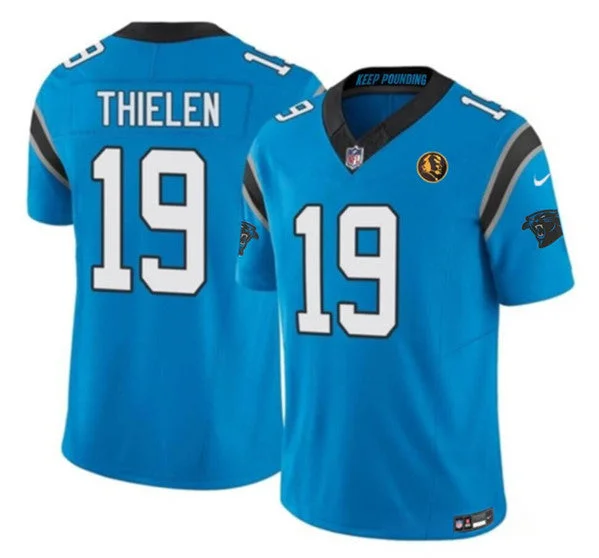 Football Jersey With Custom Graphics-Men's Carolina Panthers #19 Adam Thielen Blue 2023 F.U.S.E. With John Madden Patch Vapor Limited Football Stitched Jersey