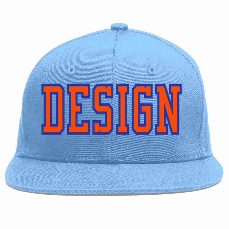 Baseball Cap For Fan Merchandise-Custom Light Blue Orange-Royal Flat Eaves Sport Baseball Cap Design for Men/Women/Youth