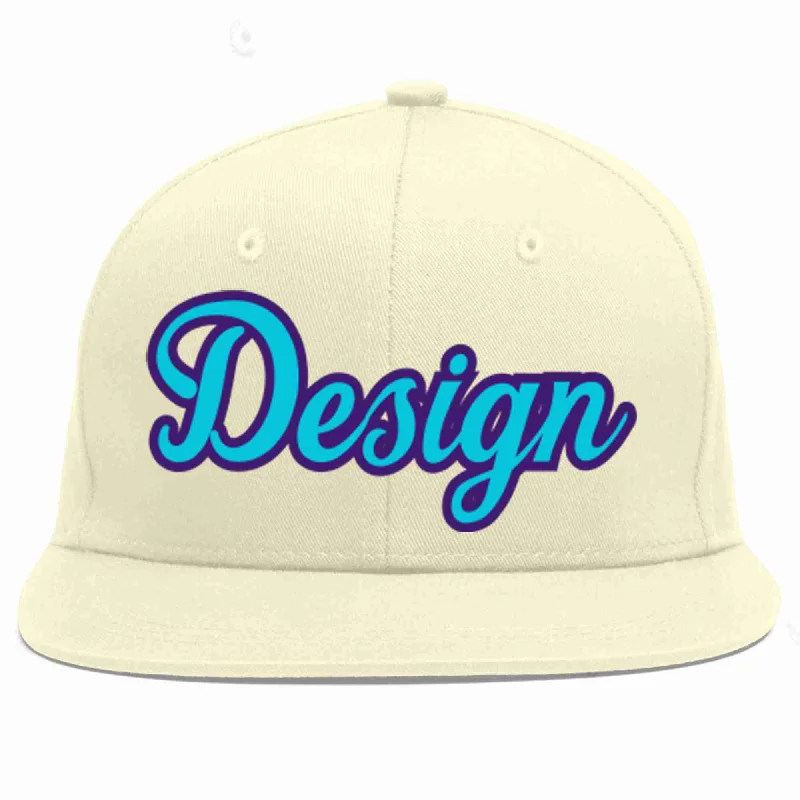 Baseball Cap For Championship Games-Custom Cream Light Blue-purple Flat Eaves Sport Baseball Cap Design for Men/Women/Youth