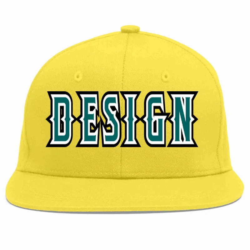 Baseball Cap For Outdoor Activities-Custom Light Gold Aqua-White Flat Eaves Sport Baseball Cap Design for Men/Women/Youth