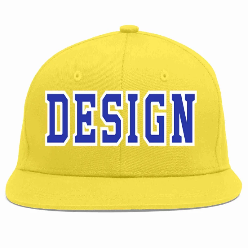 Baseball Cap For Premium Design-Custom Light Gold Royal-White Flat Eaves Sport Baseball Cap Design for Men/Women/Youth