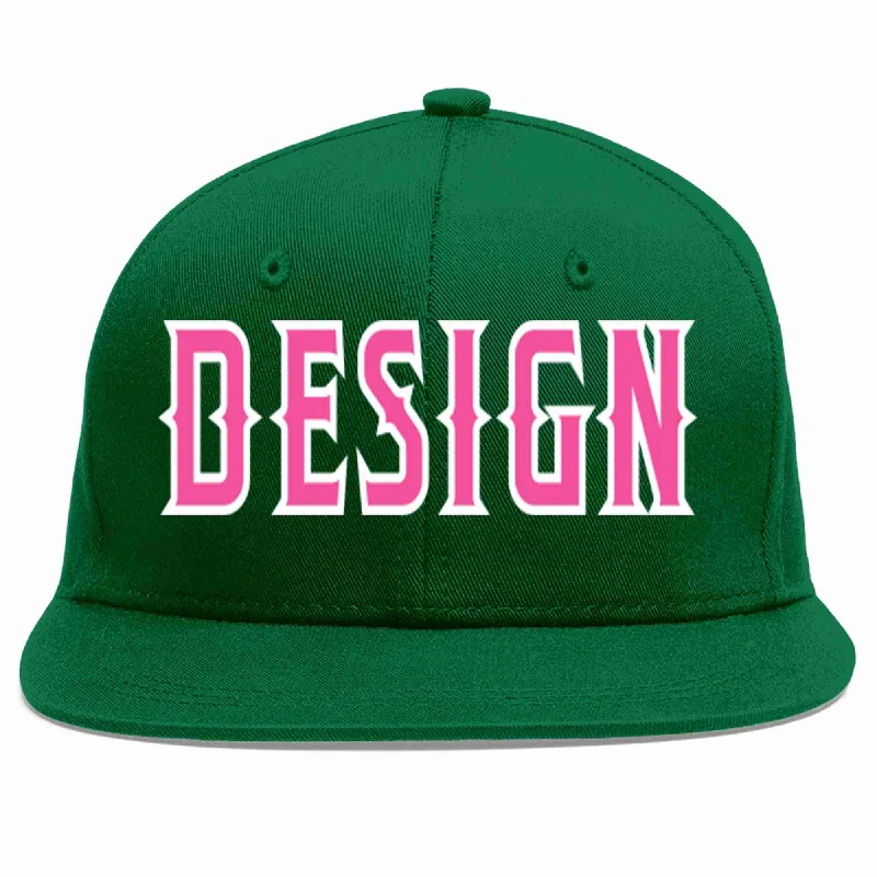 Baseball Cap For Comfortable Performance-Custom Green Pink-White Flat Eaves Sport Baseball Cap Design for Men/Women/Youth