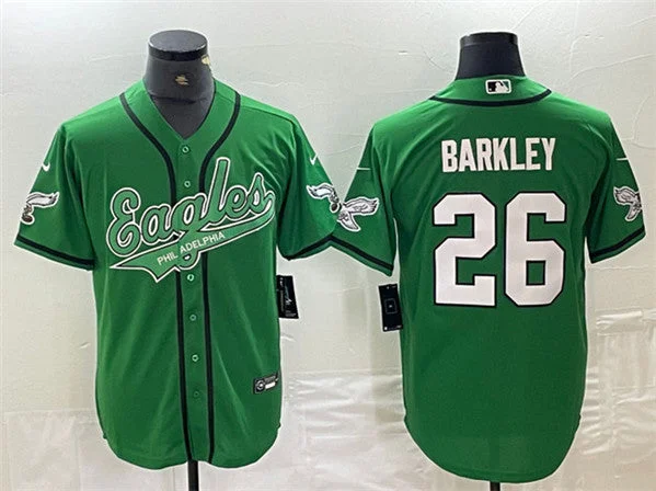 Custom Baseball Jersey-Men's Philadelphia Eagles #26 Saquon Barkley Green Cool Base Stitched Baseball Jersey