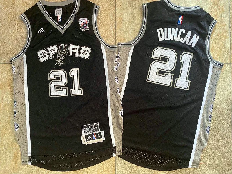 Basketball Jersey For Official Tournament Merchandise-Spurs 21 Tim Duncan Black Retired Commemorative Edition Swingman Mesh Basketball Jersey