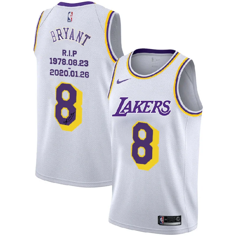 Basketball Jersey For Youth Teams-Lakers 8 Kobe Bryant White R.I.P Signature Swingman Basketball Jersey