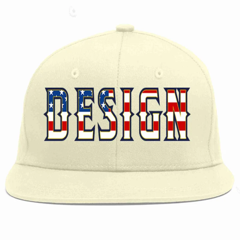 Baseball Cap For Fan Club Merchandise-Custom Cream Vintage USA Flag-Gold Flat Eaves Sport Baseball Cap Design for Men/Women/Youth