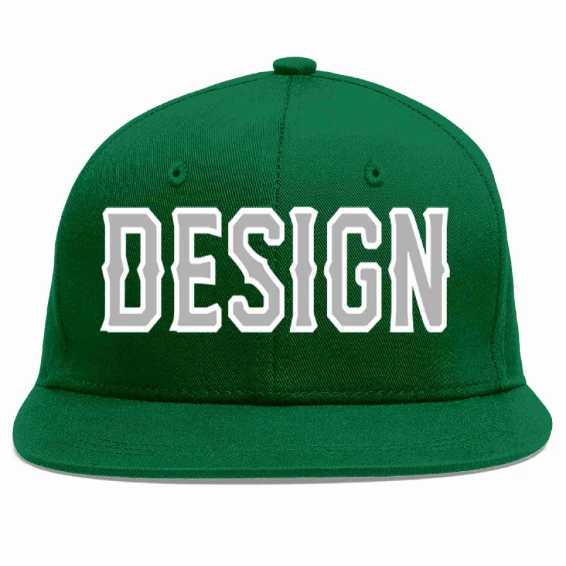 Baseball Cap For Player Recognition-Custom Green Gray-White Flat Eaves Sport Baseball Cap Design for Men/Women/Youth