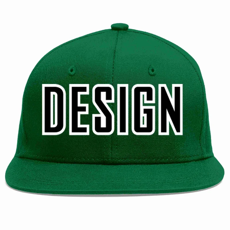 Baseball Cap For Softball And Baseball Teams-Custom Green Black-White Flat Eaves Sport Baseball Cap Design for Men/Women/Youth