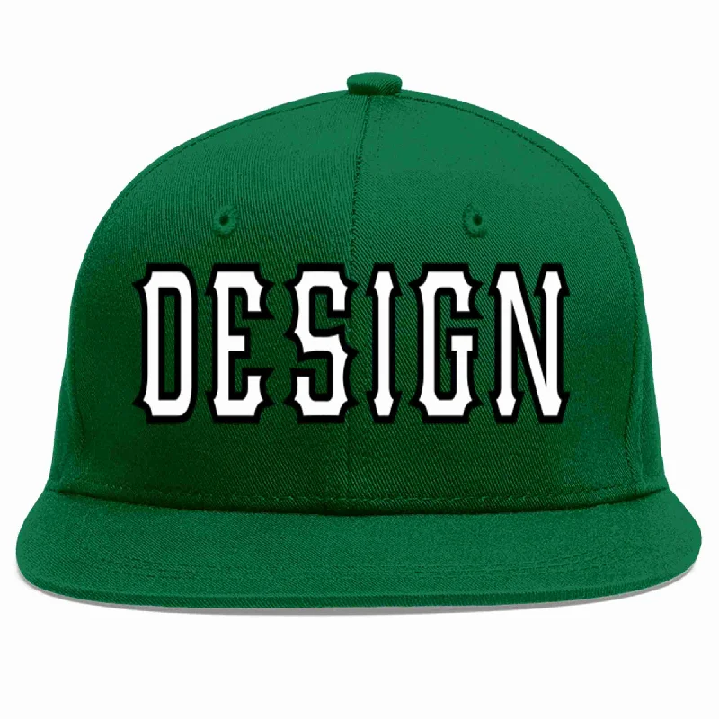 Baseball Cap For Sports Apparel-Custom Green White-Black Flat Eaves Sport Baseball Cap Design for Men/Women/Youth