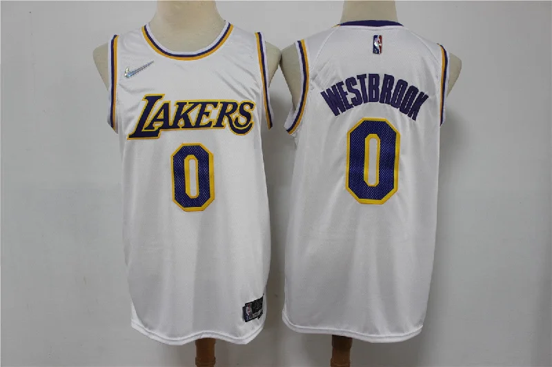 Basketball Jersey For Adults-Lakers 0 Russell Westbrook White Diamond 75th Anniversary Swingman Basketball Jersey