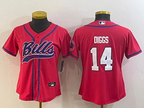 Baseball Jersey For High School Fan Gear-Women's Buffalo Bills #14 Stefon Diggs Red With Patch Cool Base Stitched Baseball Jersey(Run Small)