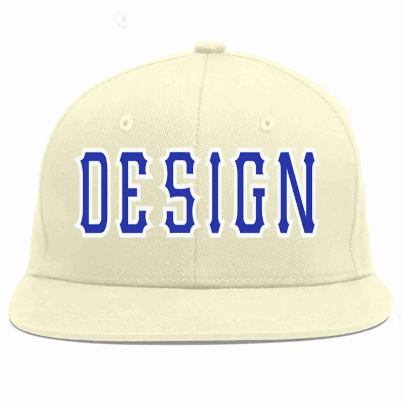 Baseball Cap For School Sports Teams-Custom Cream Royal-White Flat Eaves Sport Baseball Cap Design for Men/Women/Youth