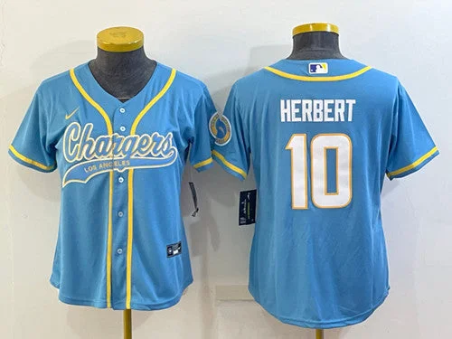 Baseball Jersey For Adults-Women's Los Angeles Chargers #10 Justin Herbert Blue With Patch Cool Base Stitched Baseball Jersey(Run Small)