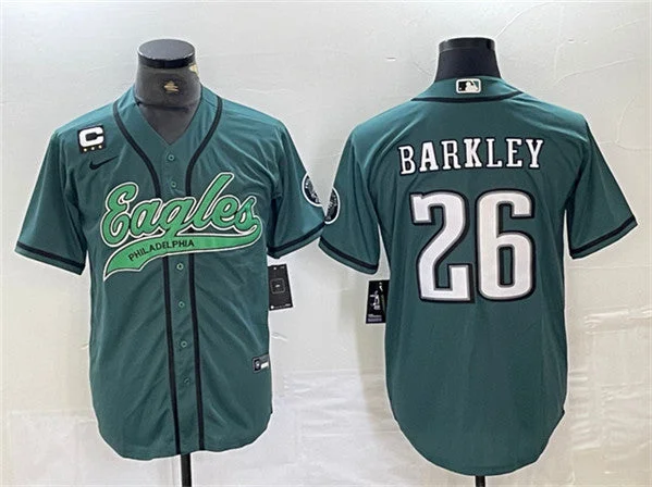 Baseball Jersey For Special Fan Gifts-Men's Philadelphia Eagles #26 Saquon Barkley Green With 3-star C Patch Cool Base Baseball Stitched Jerseys